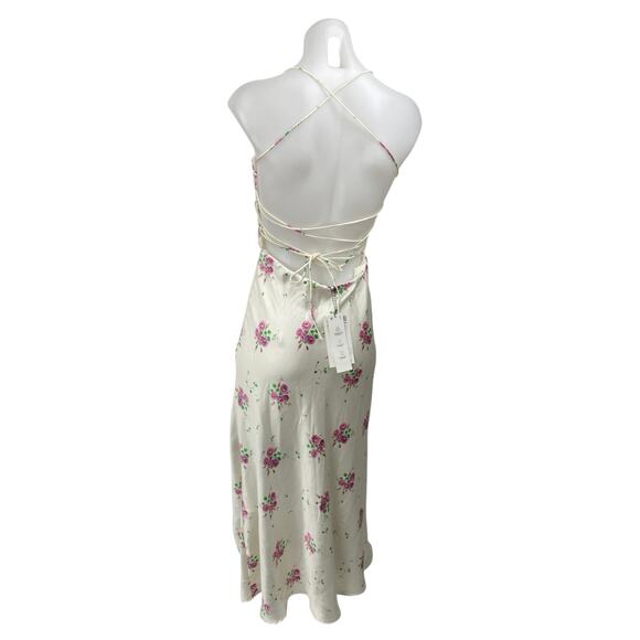 NEW Zara White Silk Satin Floral Sleeveless Bustier Slit Cami Midi Slip Dress S - Picture 3 of 6